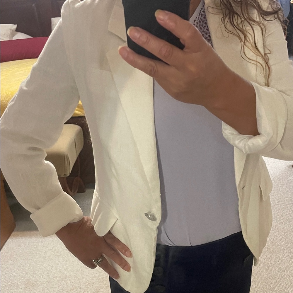 St. Tropez Cream Linen Blazer - Single Button Tailored Jacket